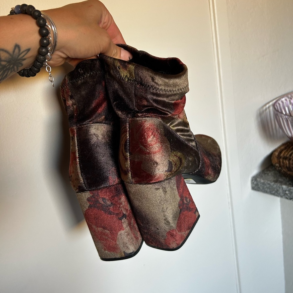 Floral Velvet Ankle Boots